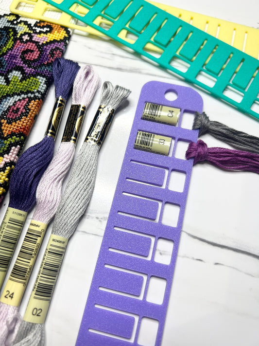 Floss Thread Card Organizer with Label Tag Slots | Holds 10, Style: Long SQ | Cross Stitch, Embroidery and Needlework Organization