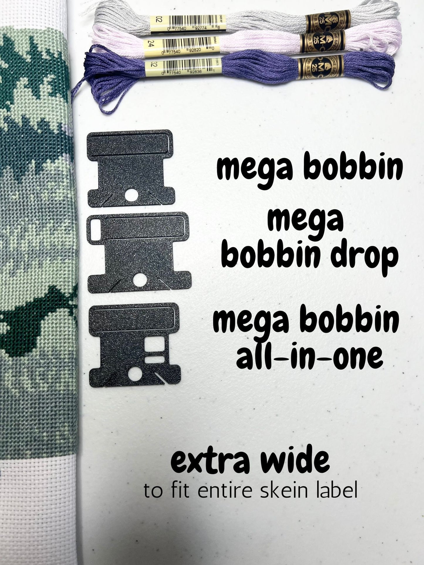MEGA Bobbin with Label Tag Slot |  Floss Thread Storage | Cross Stitch, Embroidery and Needlework Organization